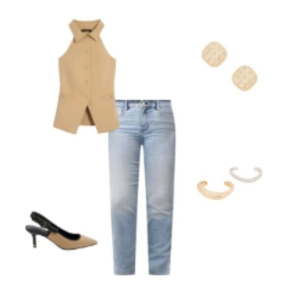 White House Black Market Collared Halter Vest Cafe Au Lait - Picture 5 of 7